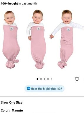 The Ollie Swaddle Maunie Pink Knotted Baby Sleep Sack